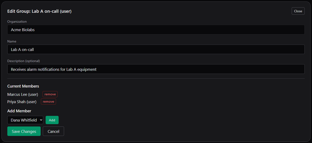 Edit Group editor