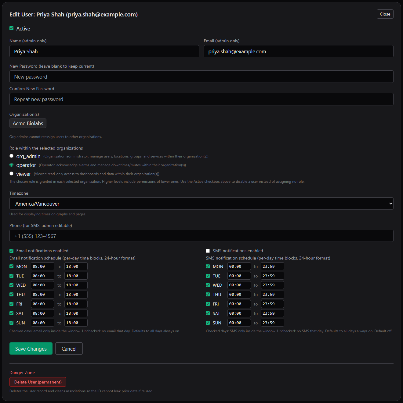 Edit User editor