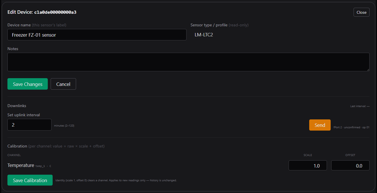 Device editor with the Calibration section